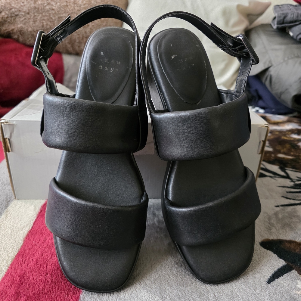 Black A New Day Chunky Platform Sandal Heels with Straps Size 9